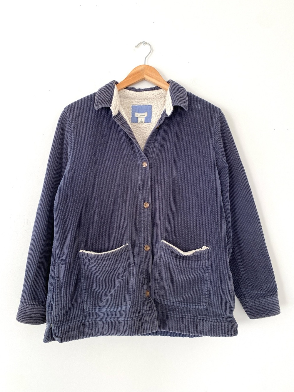 L.L. Bean Navy Cotton Corduroy Sherpa-lining Jacket Sz M Gorpcore Cottage Casual
